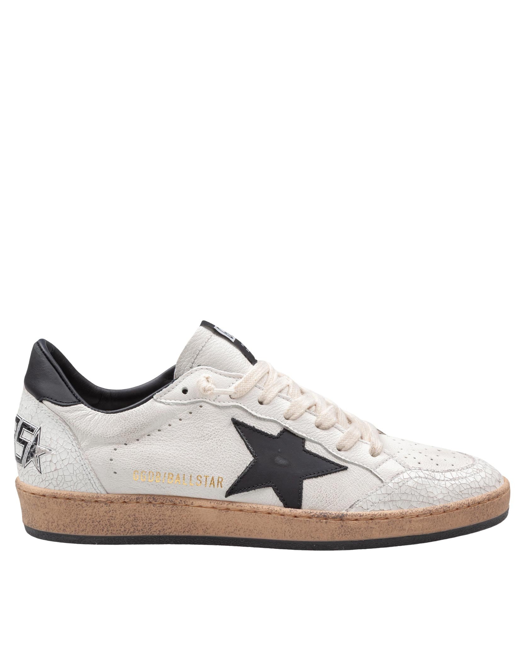GOLDEN GOOSE BALLSTAR LEATHER SNEAKERS, BLACK AND WHITE