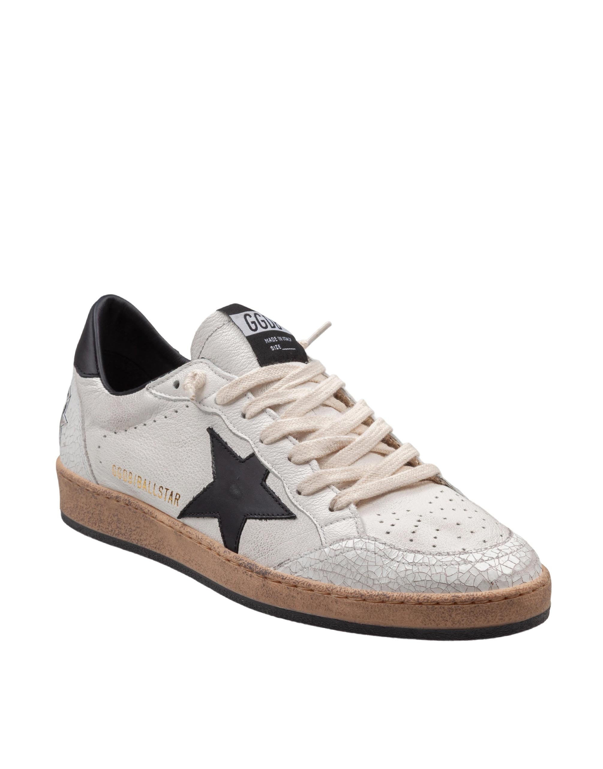 GOLDEN GOOSE BALLSTAR LEATHER SNEAKERS, BLACK AND WHITE