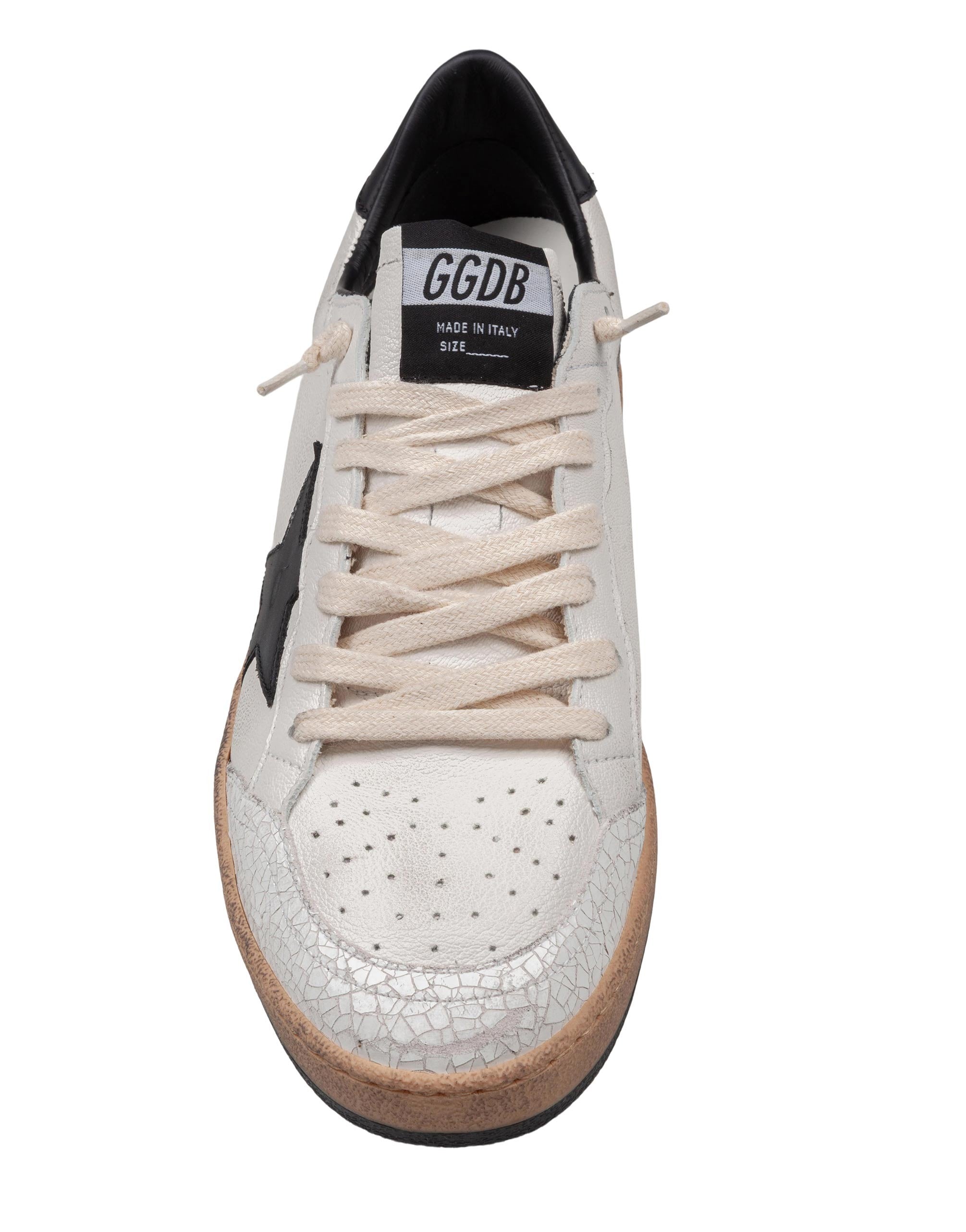 GOLDEN GOOSE BALLSTAR LEATHER SNEAKERS, BLACK AND WHITE