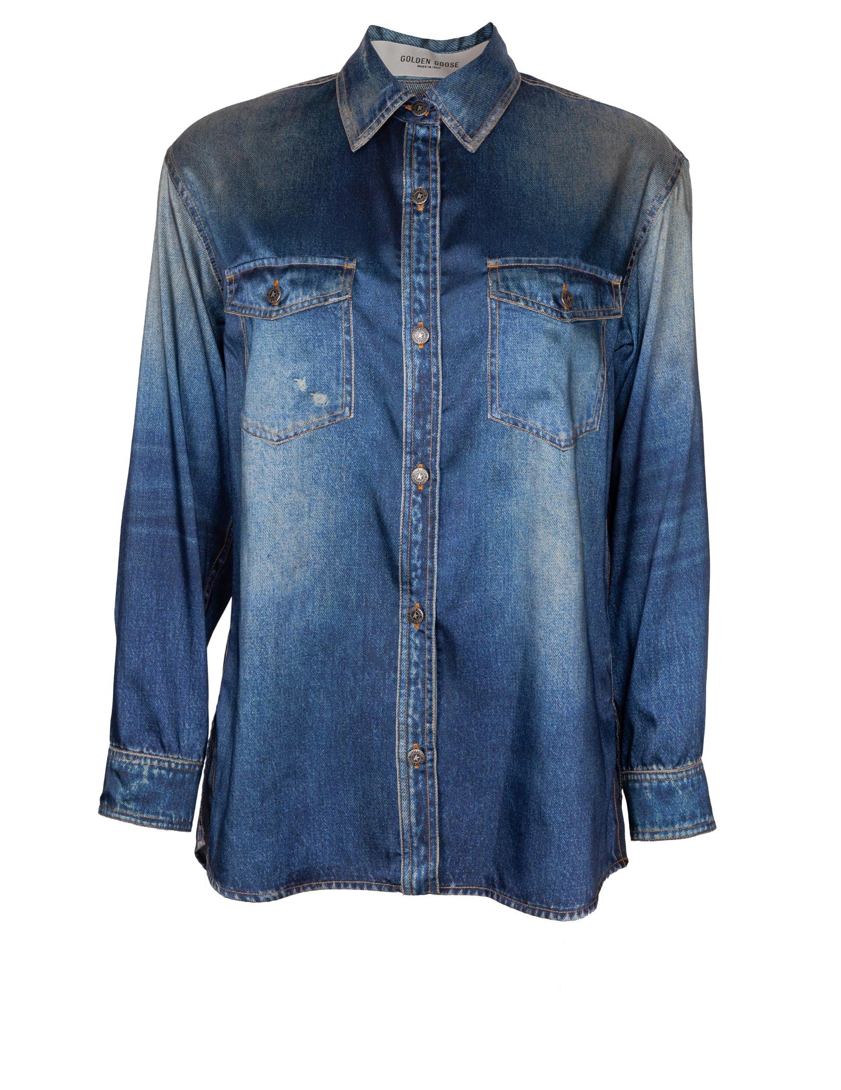 GOLDEN GOOSE CAMICIA JOURNEY FLUIDA EFFETTO DENIM
