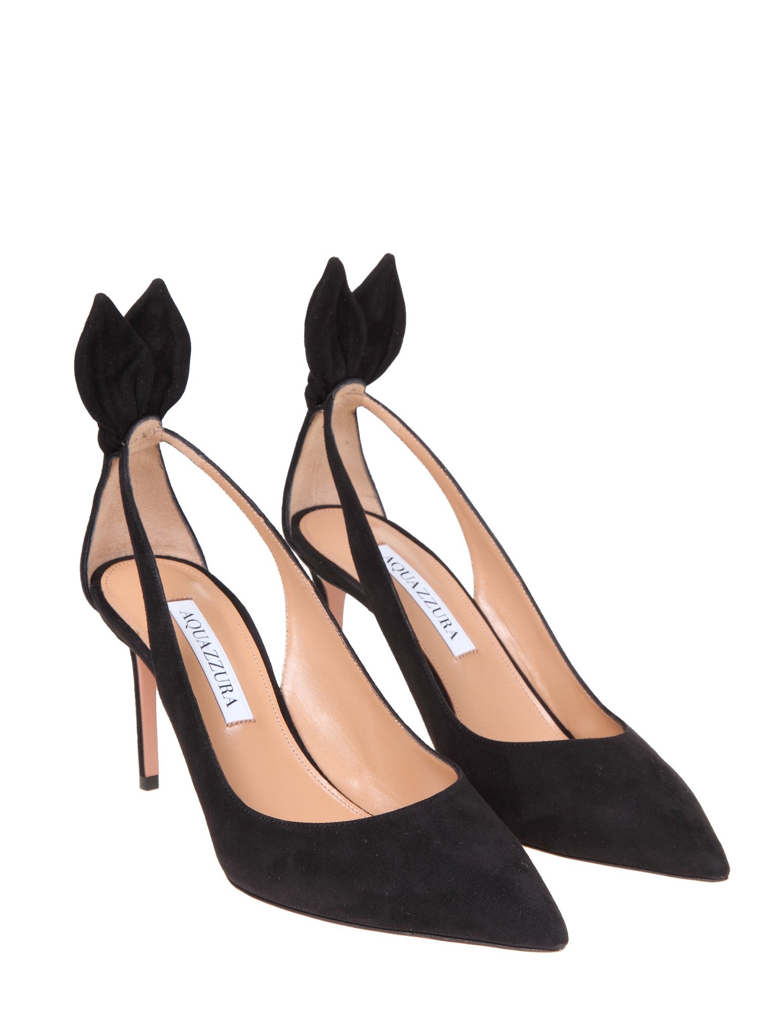 AQUAZZURA BOW TIE PUMP 85 IN CAMOSCIO COLORE NERO