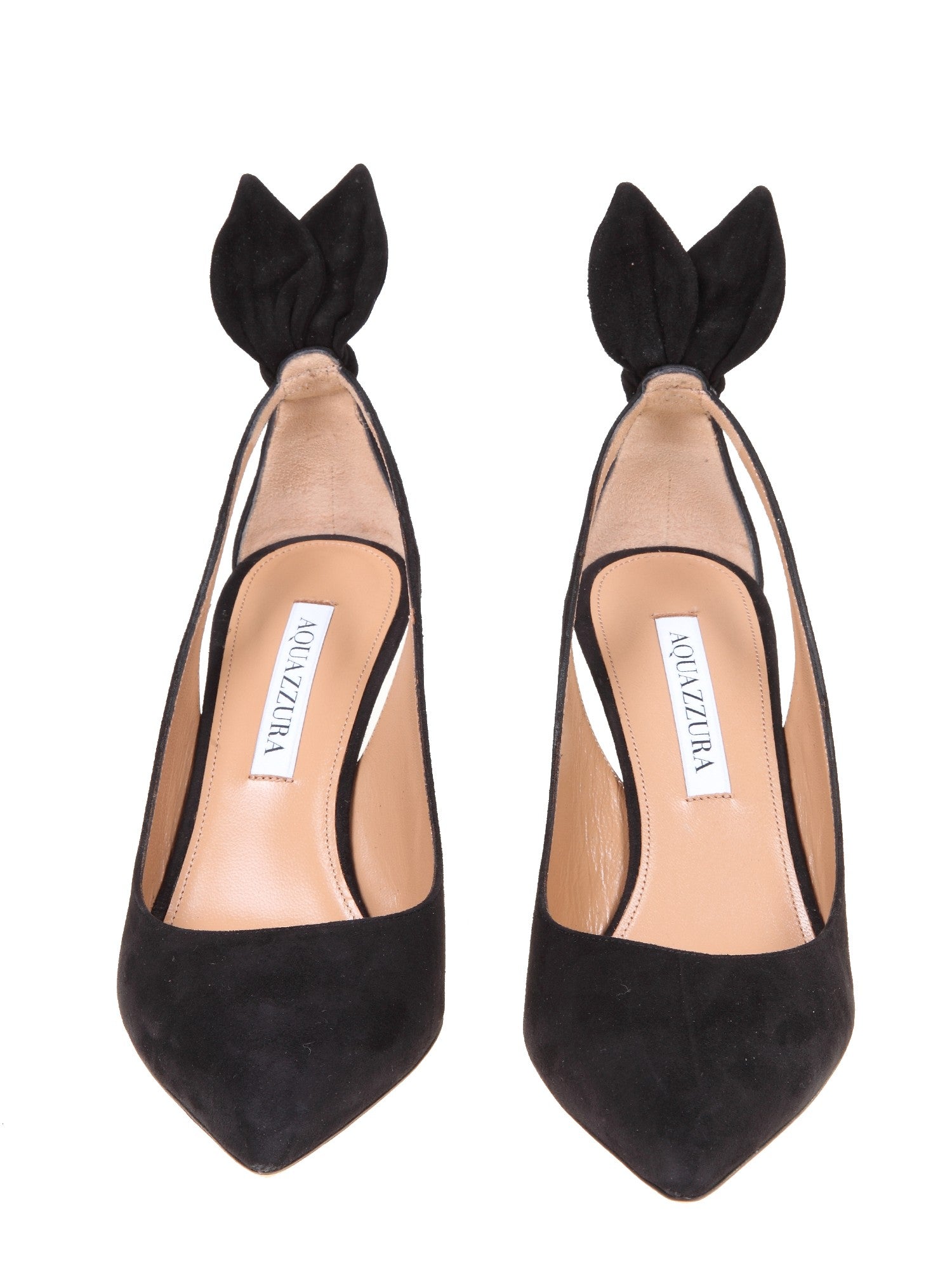 AQUAZZURA BOW TIE PUMP 85 IN CAMOSCIO COLORE NERO