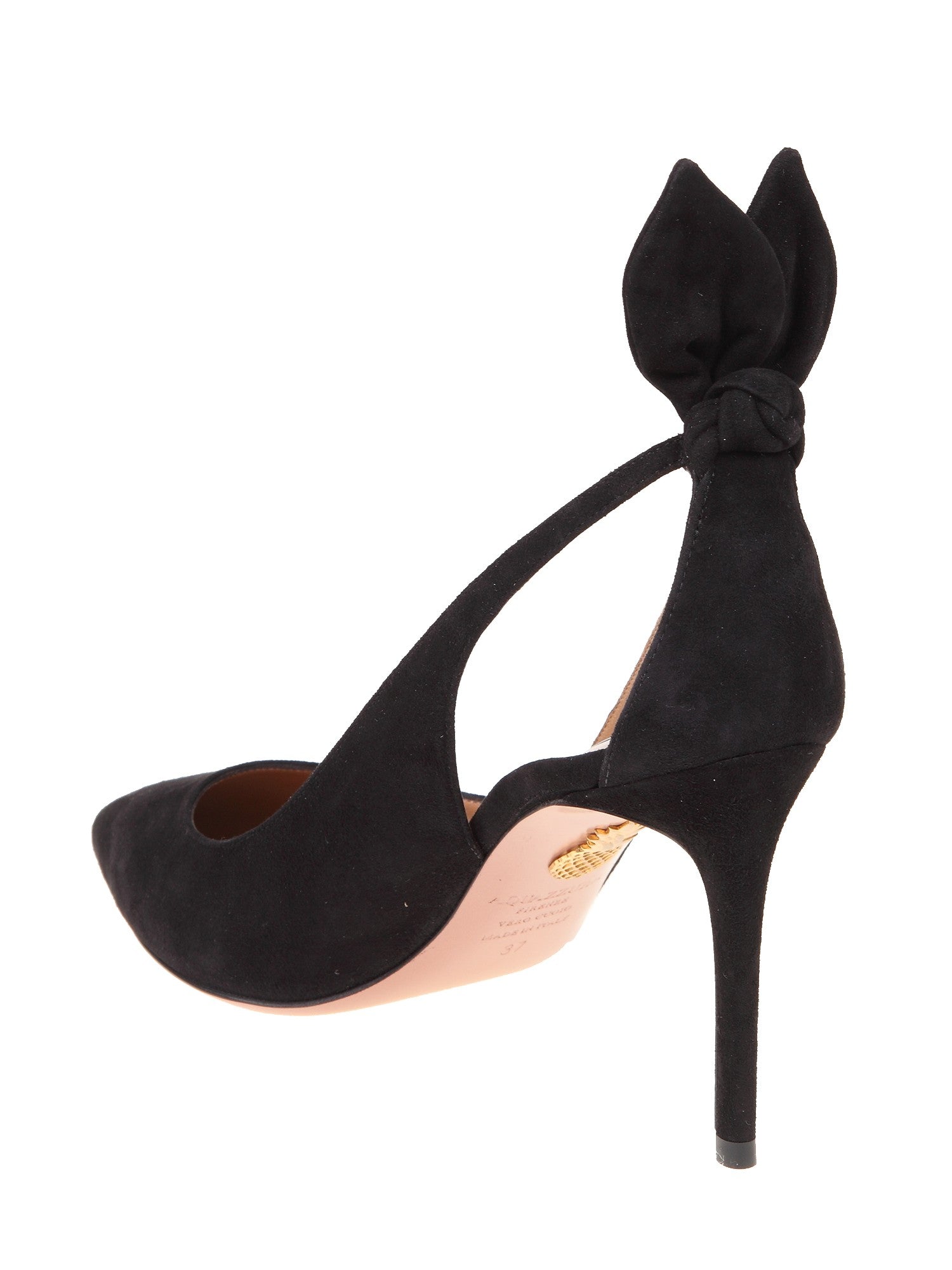 AQUAZZURA BOW TIE PUMP 85 IN CAMOSCIO COLORE NERO