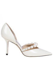 JIMMY CHOO AURELIE 85 DECOLLETE' IN PELLE VERNICIATA CON PERLE APPLICATE