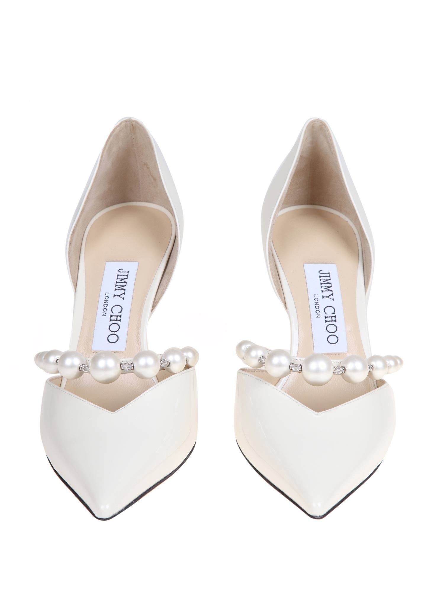JIMMY CHOO AURELIE 85 DECOLLETE' IN PELLE VERNICIATA CON PERLE APPLICATE