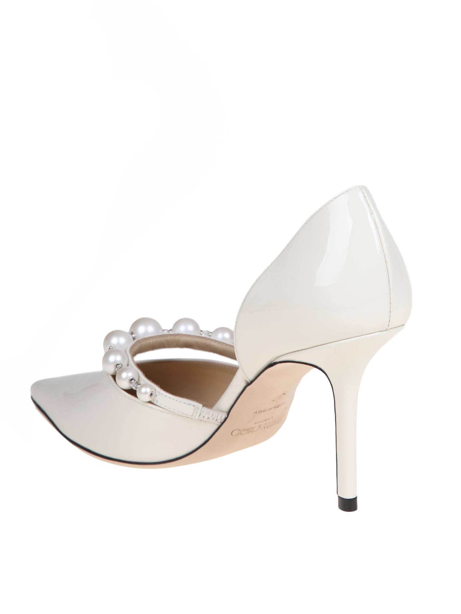 JIMMY CHOO AURELIE 85 DECOLLETE' IN PELLE VERNICIATA CON PERLE APPLICATE
