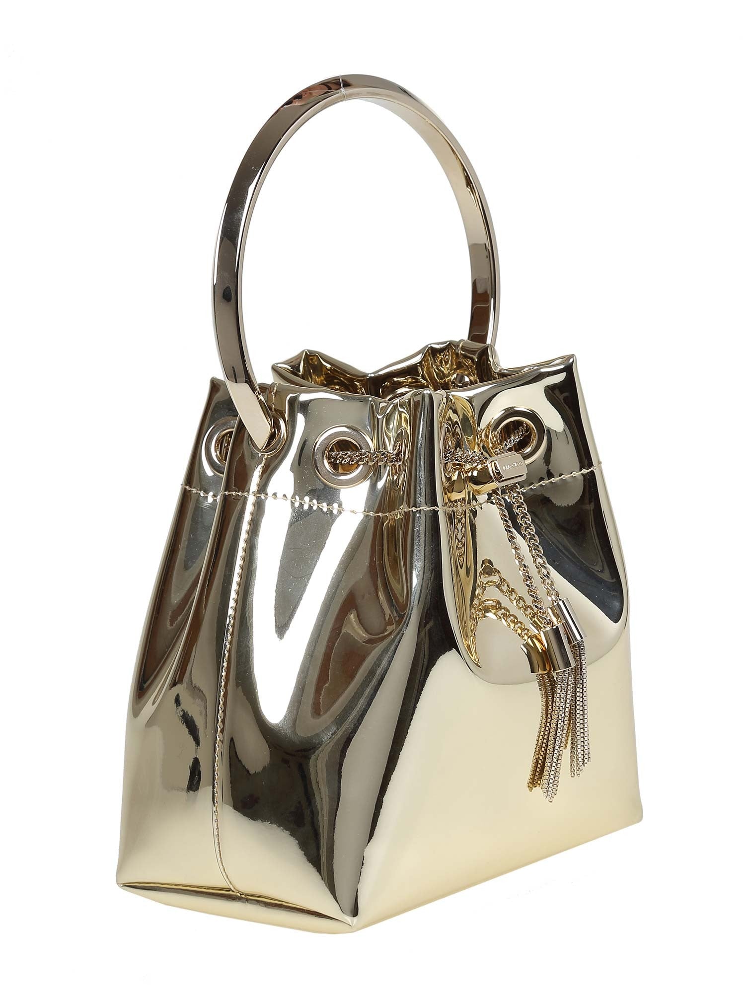 JIMMY CHOO SECCHIELLO BON BON IN PELLE SPECCHIATA COLORE ORO