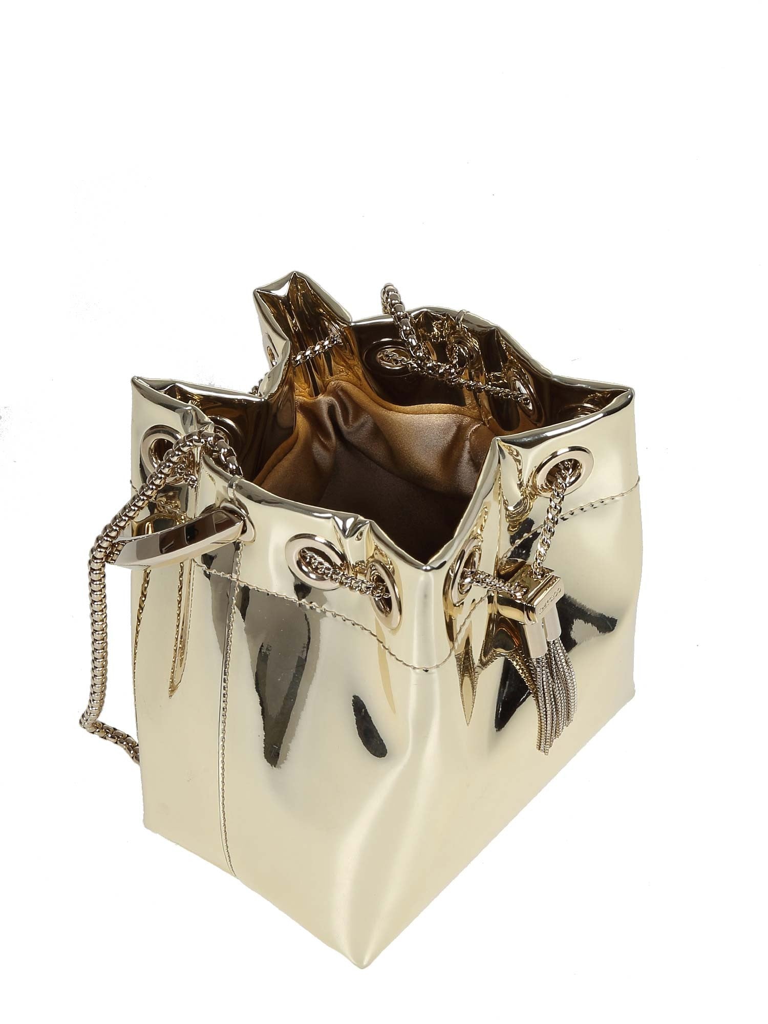 JIMMY CHOO SECCHIELLO BON BON IN PELLE SPECCHIATA COLORE ORO