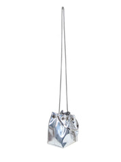 JIMMY CHOO BON BON BUCKET BAG IN SILVER MIRROR LEATHER