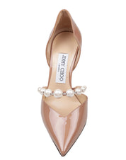 JIMMY CHOO AURELIE 85 DECOLLETE' IN PELLE VERNICIATA CON PERLE APPLICATE COLORE PINK