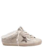 GOLDEN GOOSE SUPER STAR SABOT DOUBLE QUARTER IN CAMOSCIO COLORE BIANCO E PLATINO