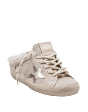 GOLDEN GOOSE SUPER STAR SABOT DOUBLE QUARTER IN CAMOSCIO COLORE BIANCO E PLATINO