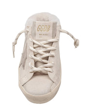 GOLDEN GOOSE SUPER STAR SABOT DOUBLE QUARTER IN CAMOSCIO COLORE BIANCO E PLATINO
