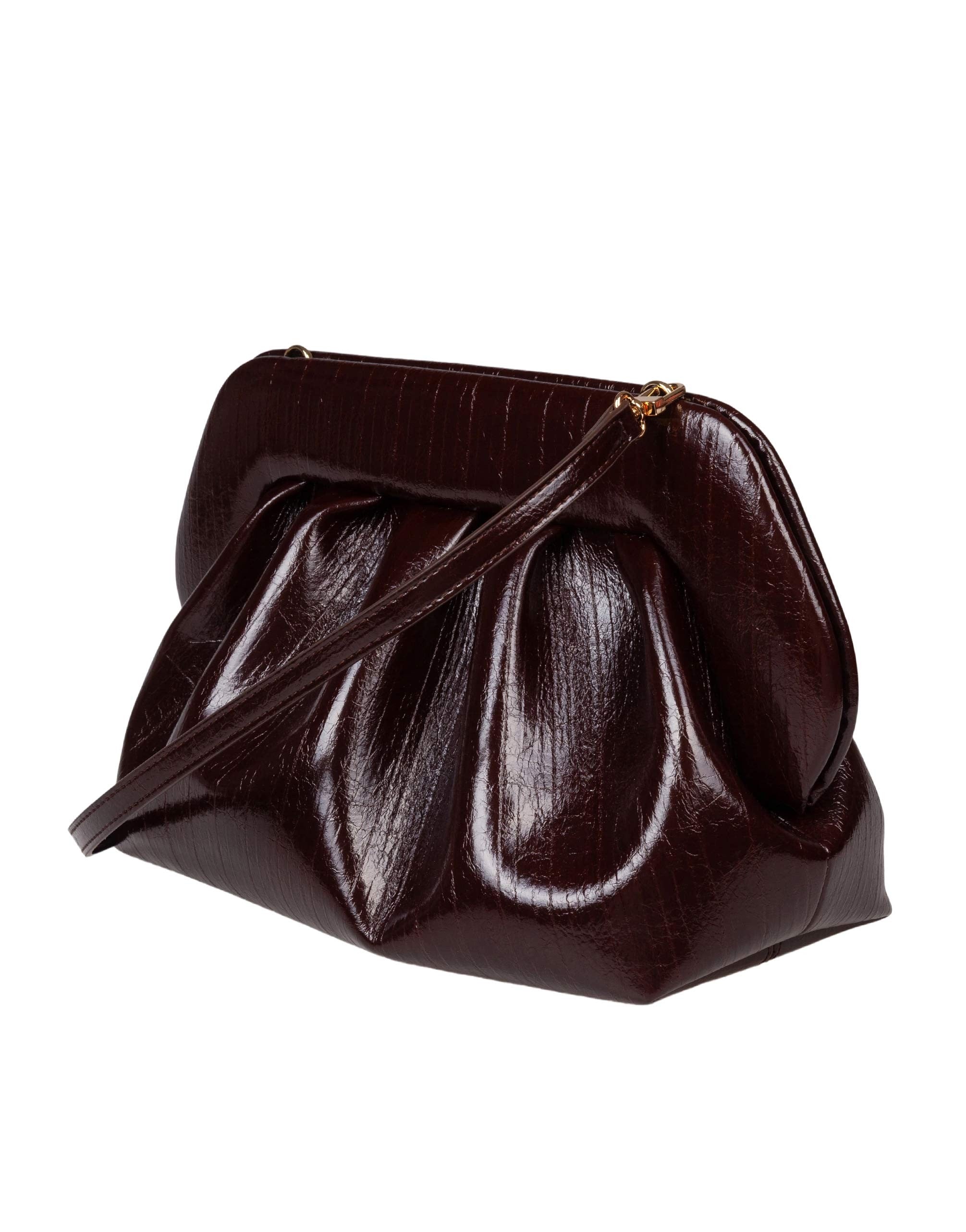 THEMOIRè BORSA A MANO BIOS IN ECOPELLE EFFETTO RIGATO COLORE CIOCCOLATO