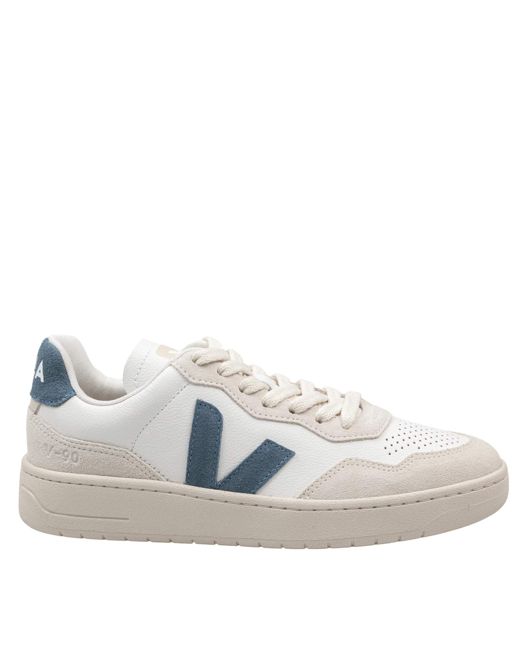 VEJA SNEAKERS V-90 IN PELLE COLORE BIANCO E CELESTE