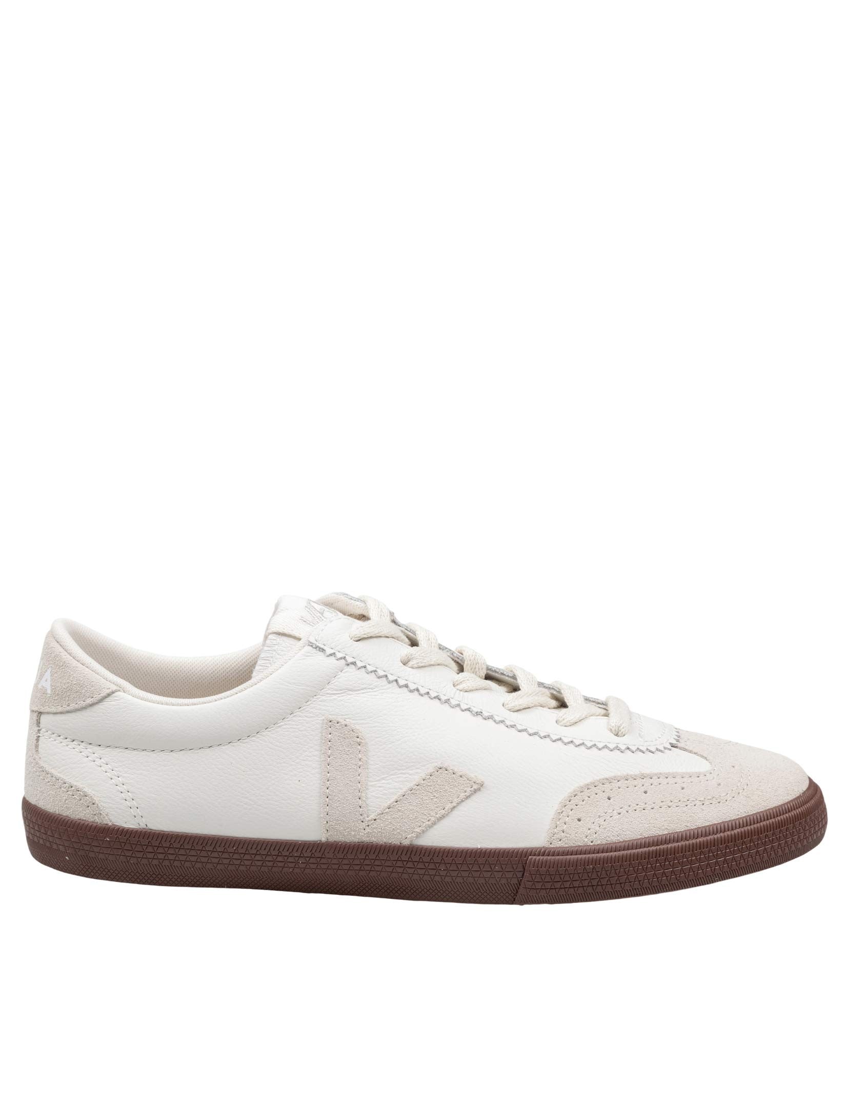 VEJA VOLLEY SNEAKERS IN LEATHER AND SUEDE, WHITE AND NATURAL COLOR