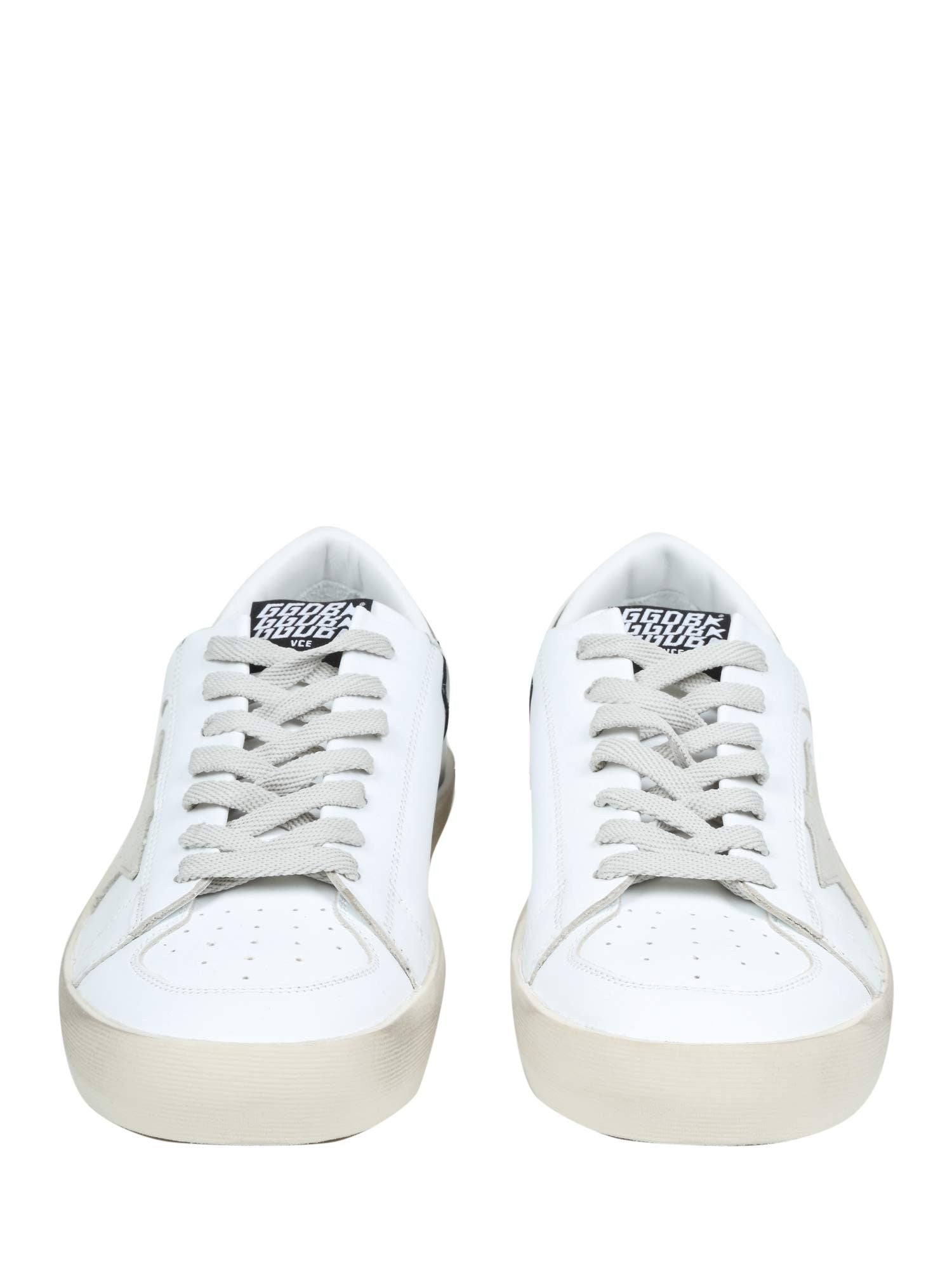 GOLDEN GOOSE STARDAN LEATHER SNEAKERS, WHITE AND BLUE