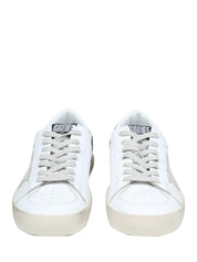 GOLDEN GOOSE STARDAN LEATHER SNEAKERS, WHITE AND BLUE