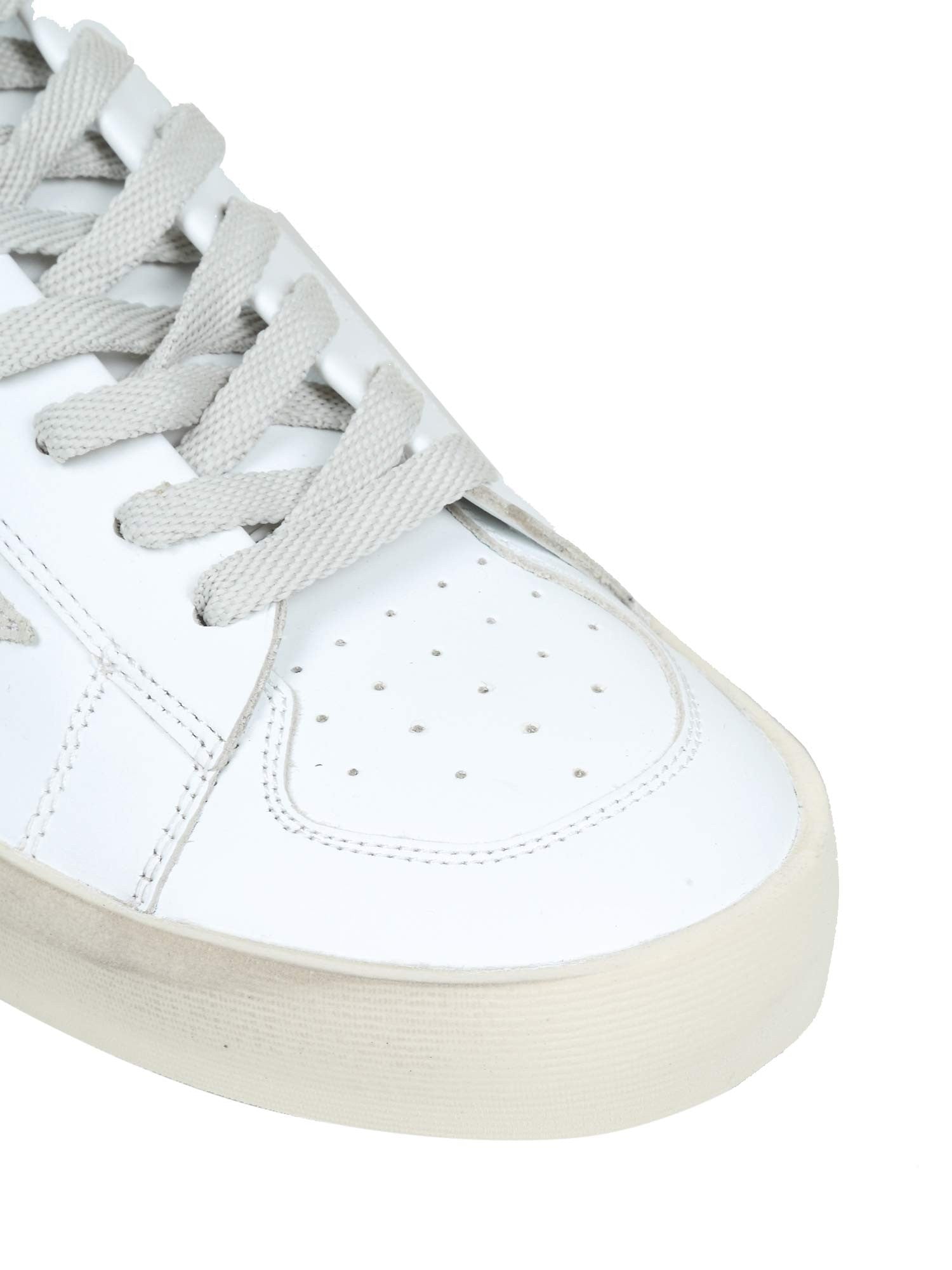 GOLDEN GOOSE STARDAN LEATHER SNEAKERS, WHITE AND BLUE