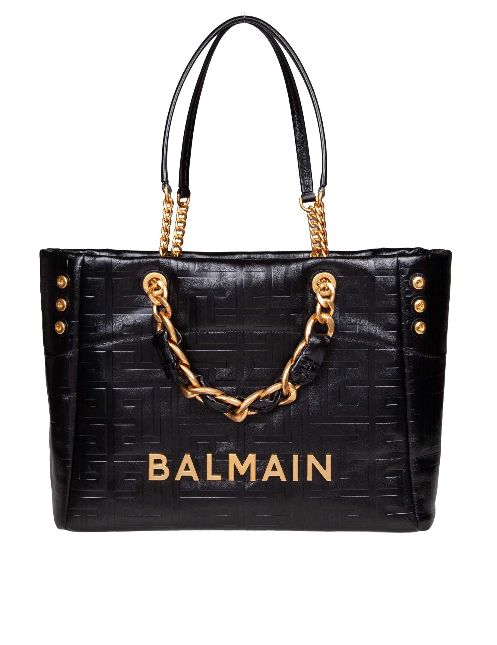 BALMAIN 1945 SOFT CABAS SHOPPING BAG IN BLACK LEATHER