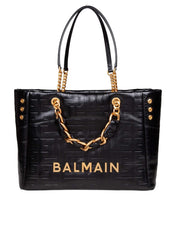 BALMAIN 1945 SOFT CABAS SHOPPING BAG IN BLACK LEATHER