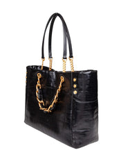 BALMAIN 1945 SOFT CABAS SHOPPING BAG IN BLACK LEATHER