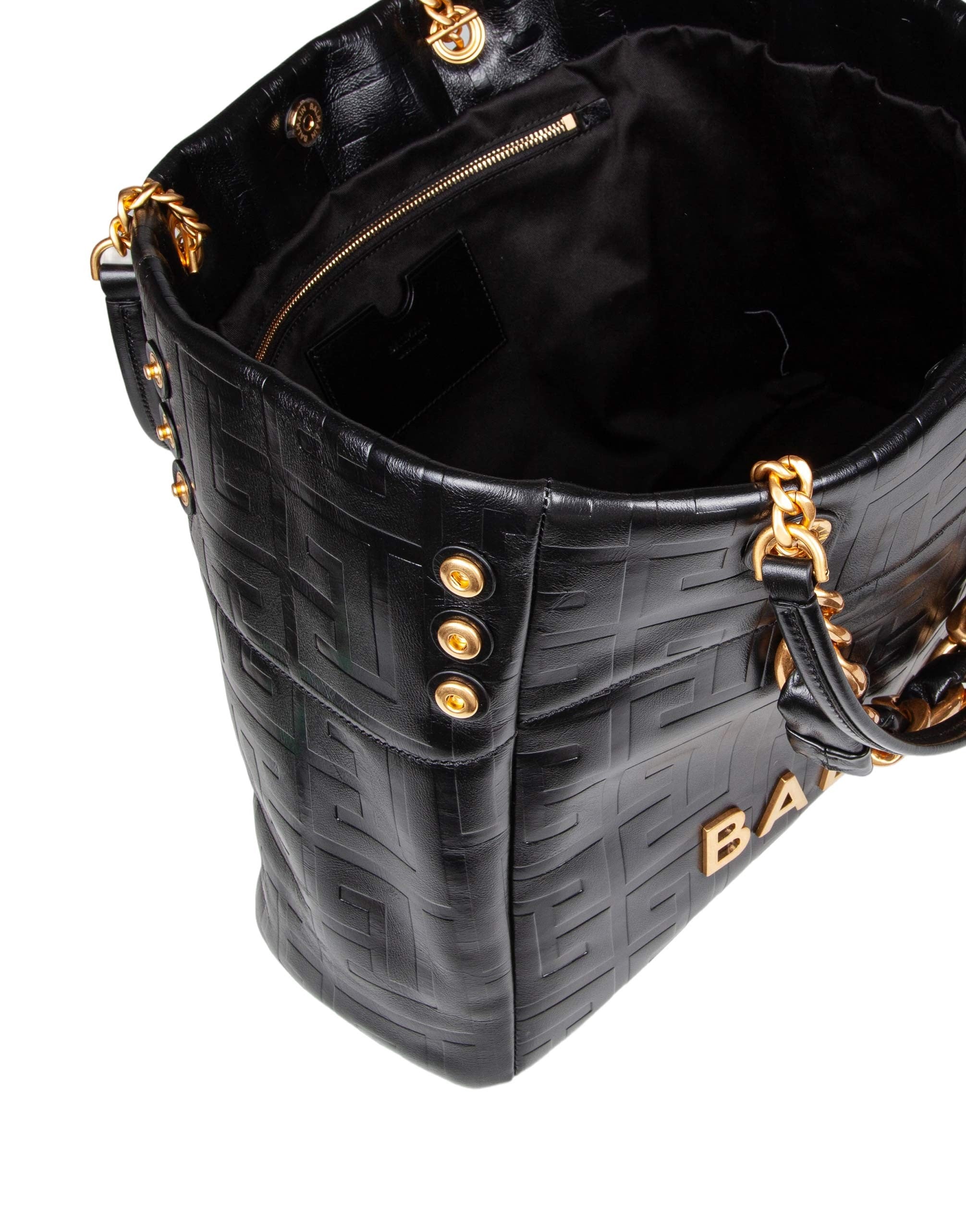 BALMAIN 1945 SOFT CABAS SHOPPING BAG IN BLACK LEATHER