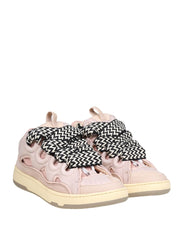 LANVIN CURB SNEAKERS IN WHITE AND PINK LEATHER