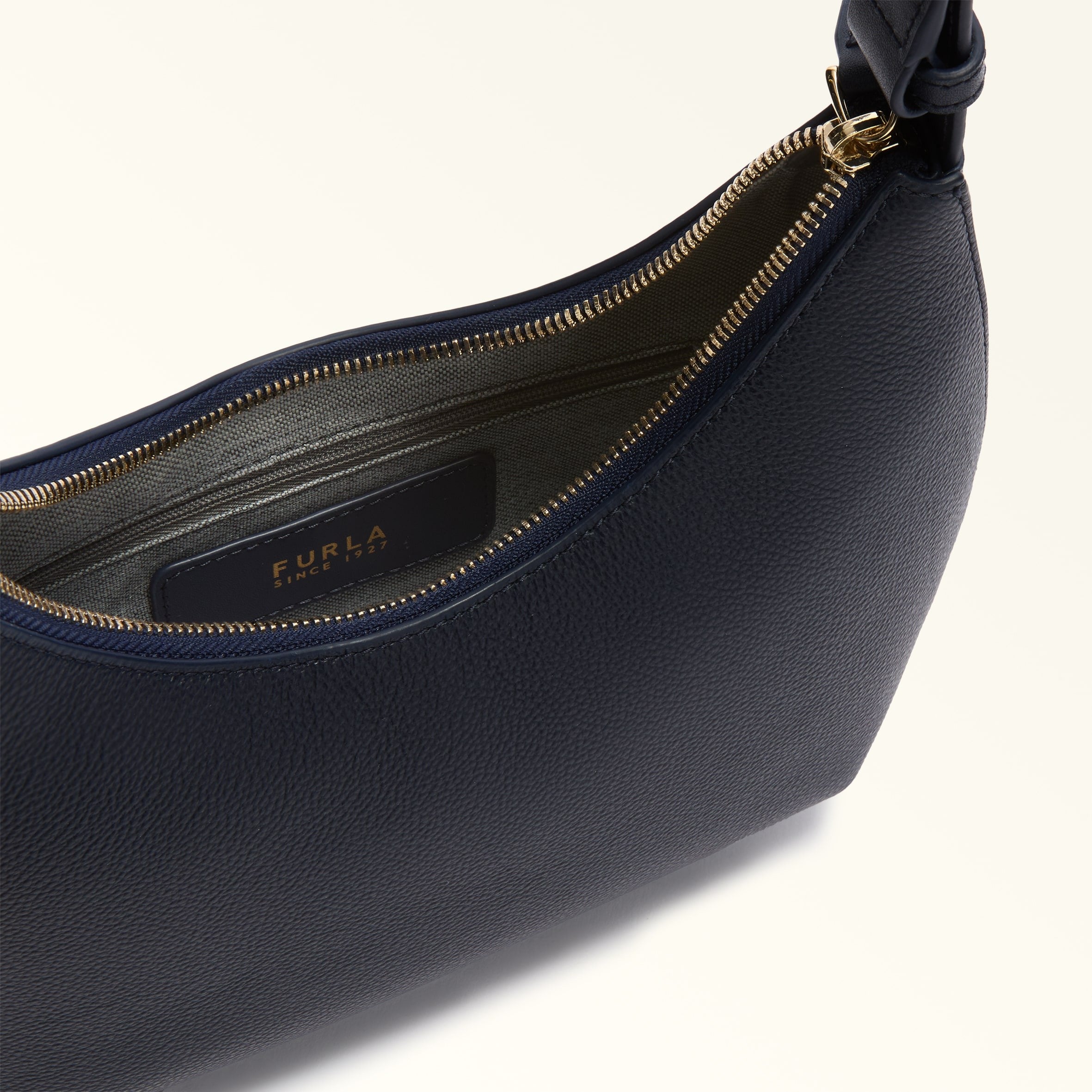 FURLA GOCCIA S LEATHER SHOULDER BAG, BLUE