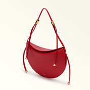 FURLA MOONSTONE S LEATHER SHOULDER BAG, RED