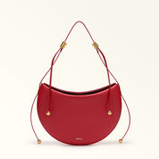 FURLA MOONSTONE S LEATHER SHOULDER BAG, RED