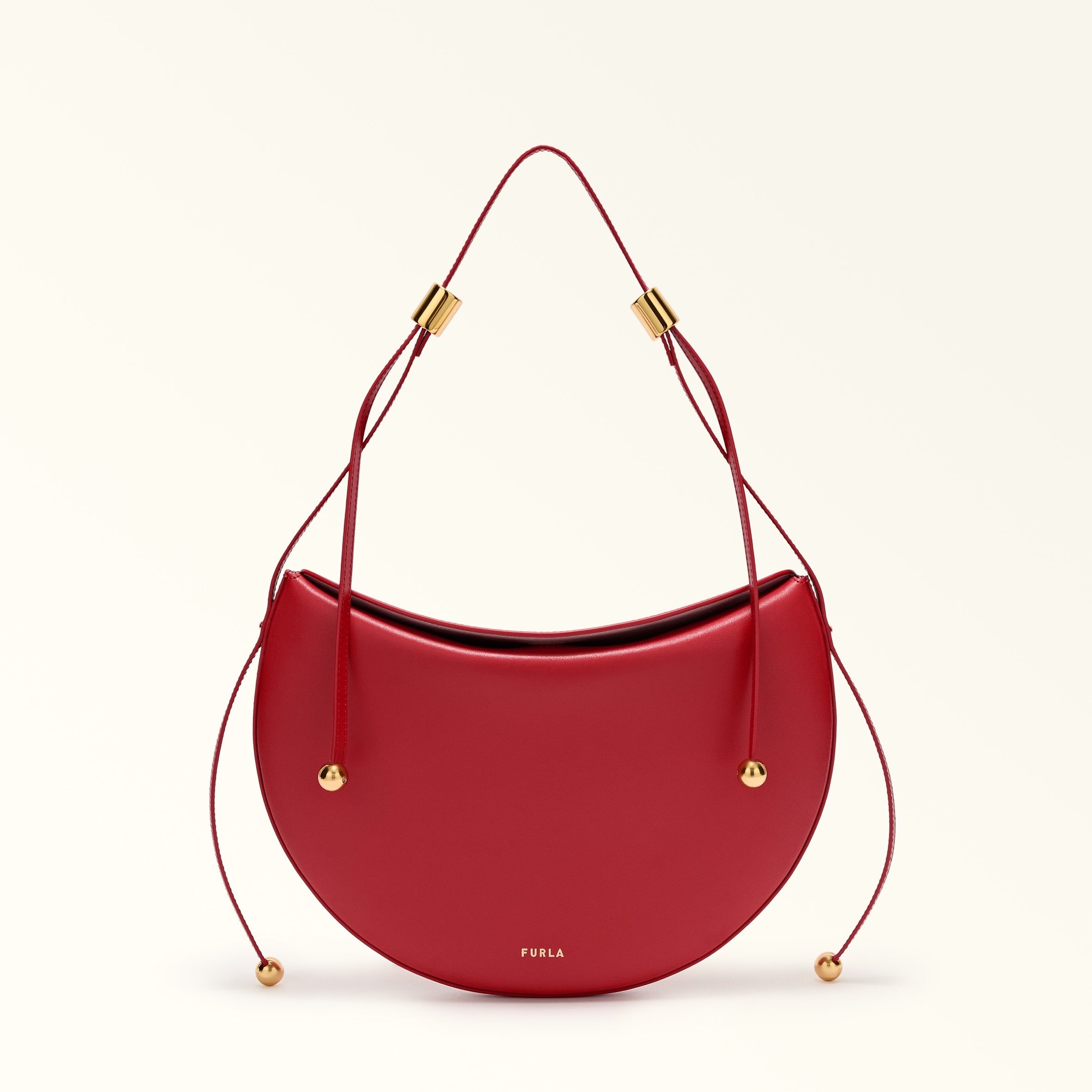 FURLA MOONSTONE S LEATHER SHOULDER BAG, RED