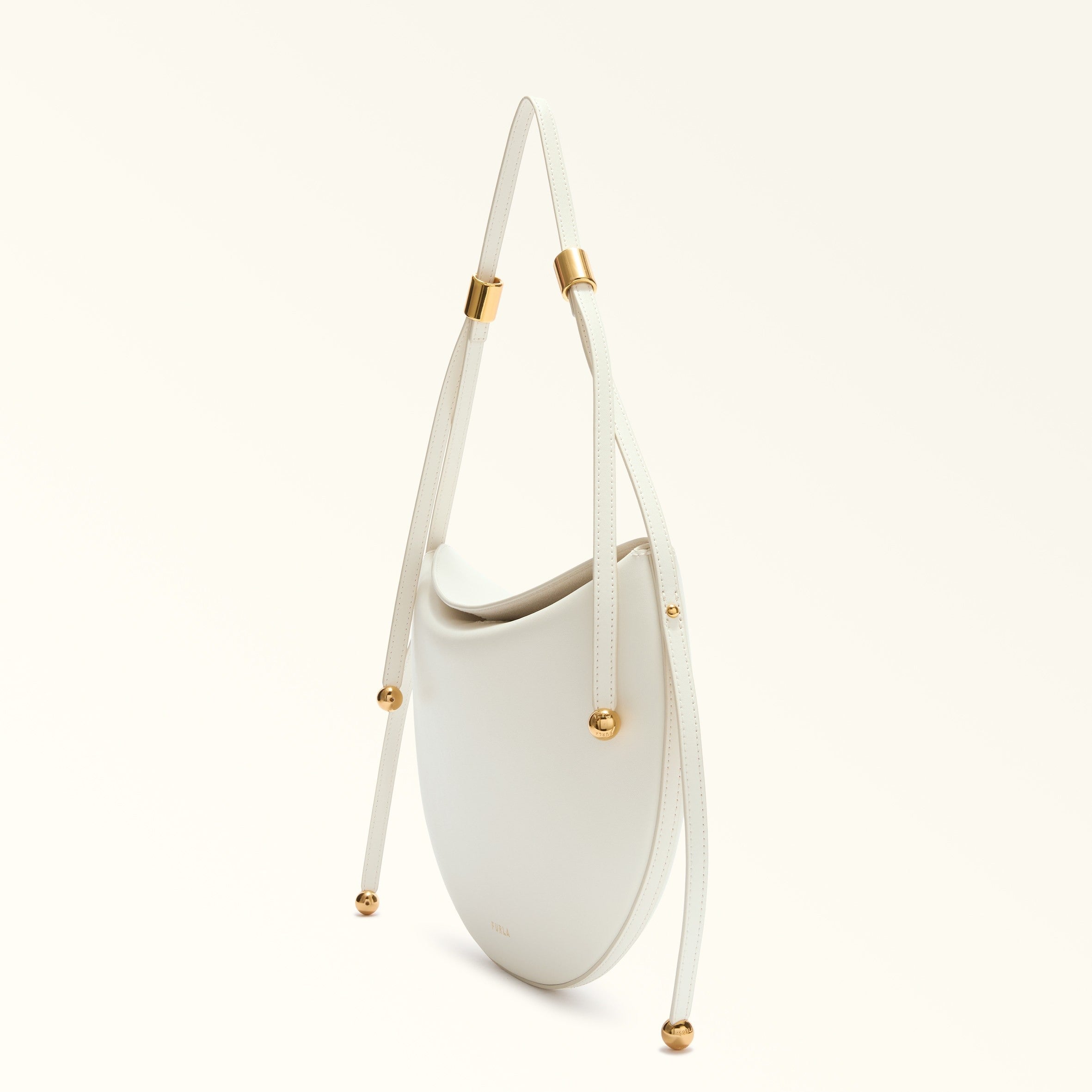 FURLA MOONSTONE S LEATHER SHOULDER BAG, CREAM COLOR