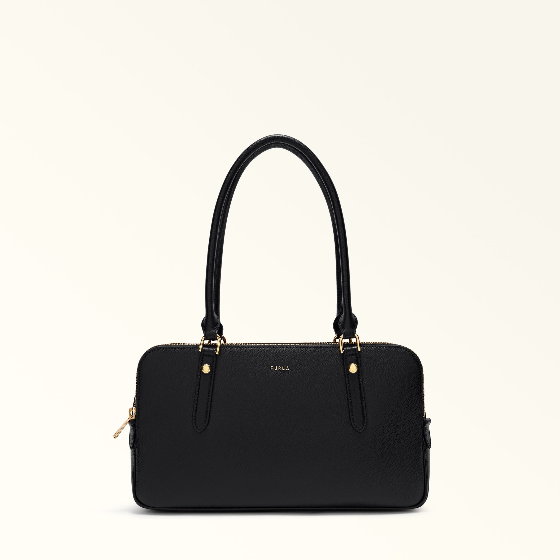 FURLA GIULIA M BOSTON LEATHER SHOULDER BAG, BLACK