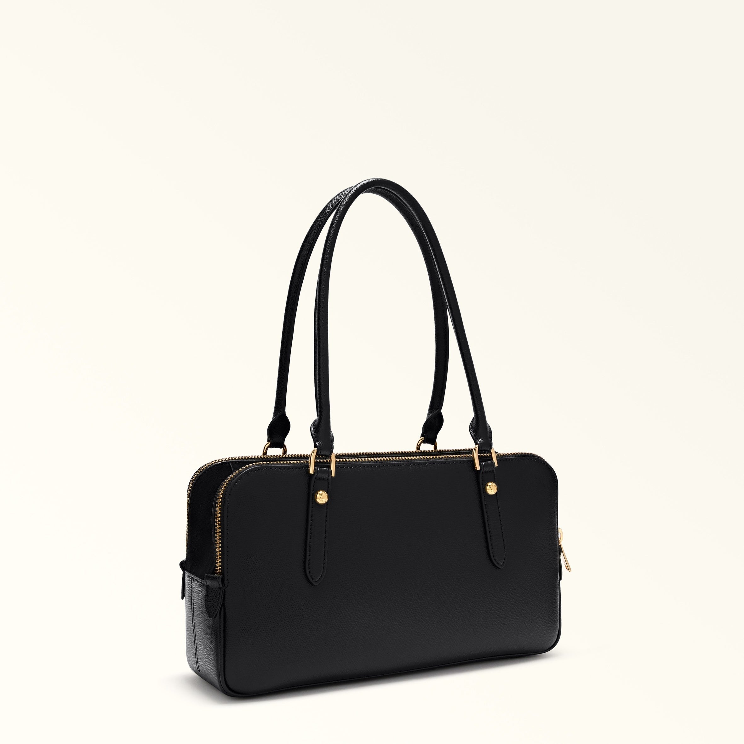 FURLA GIULIA M BOSTON LEATHER SHOULDER BAG, BLACK