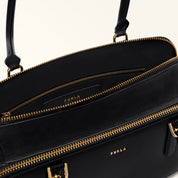 FURLA GIULIA M BOSTON LEATHER SHOULDER BAG, BLACK