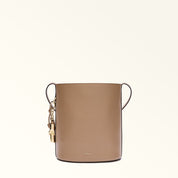 FURLA ROXIE S LEATHER BUCKET BAG, TOFFE COLOR
