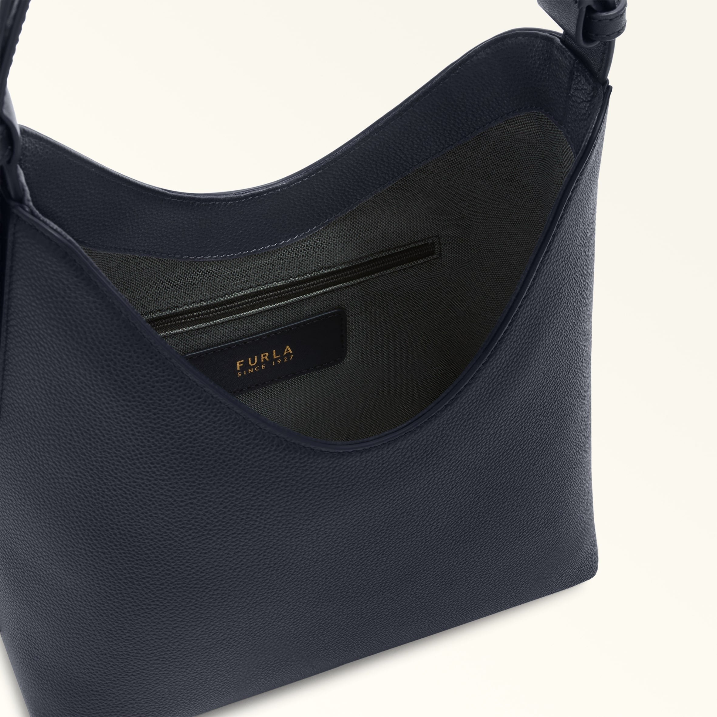 FURLA GOCCIA S LEATHER HOBO BAG, BLUE