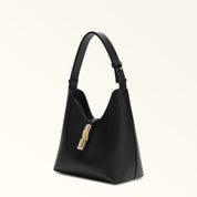 FURLA GOCCIA S LEATHER HOBO BAG, BLACK