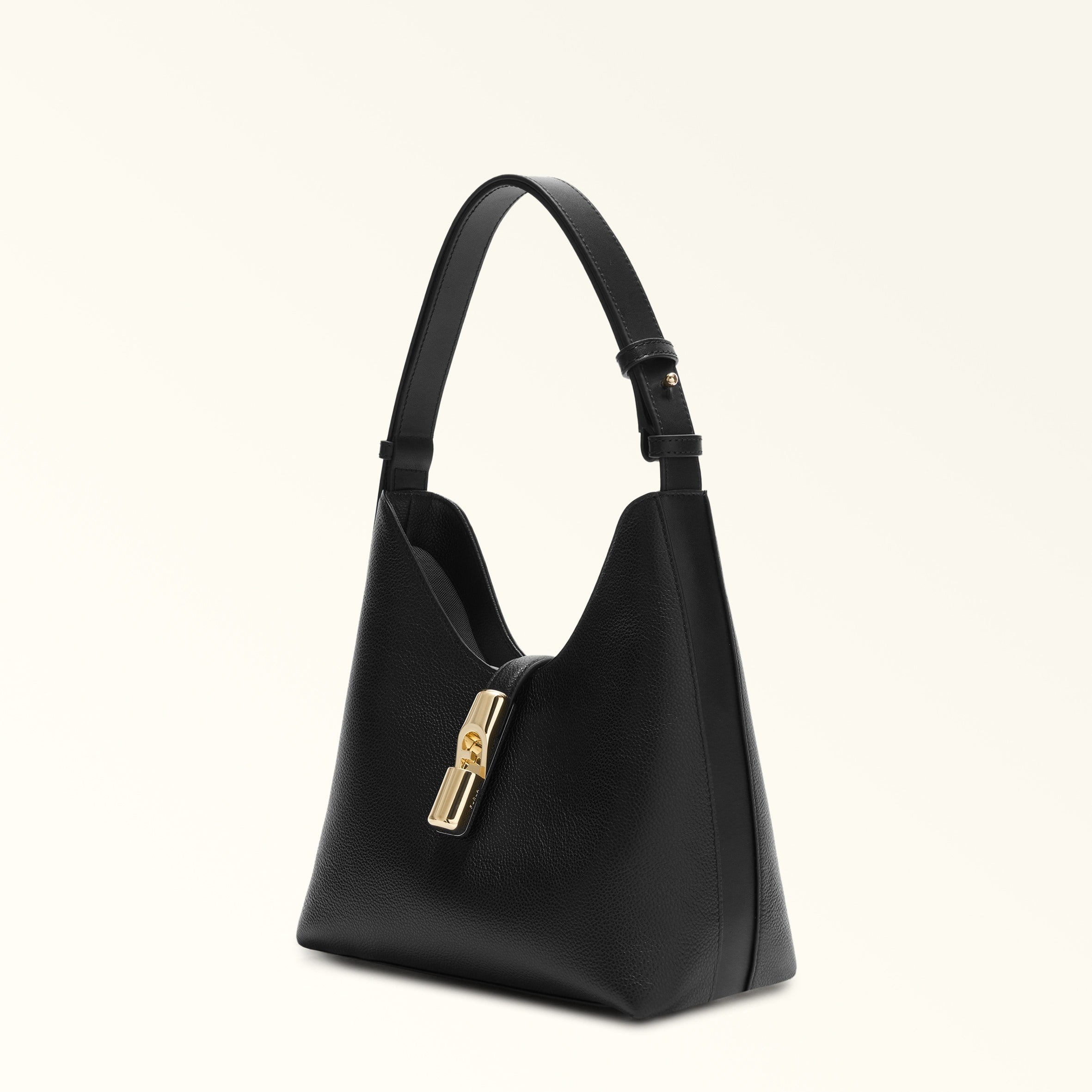 FURLA GOCCIA S LEATHER HOBO BAG, BLACK