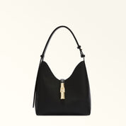 FURLA GOCCIA S LEATHER HOBO BAG, BLACK