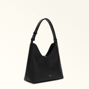FURLA GOCCIA S LEATHER HOBO BAG, BLACK