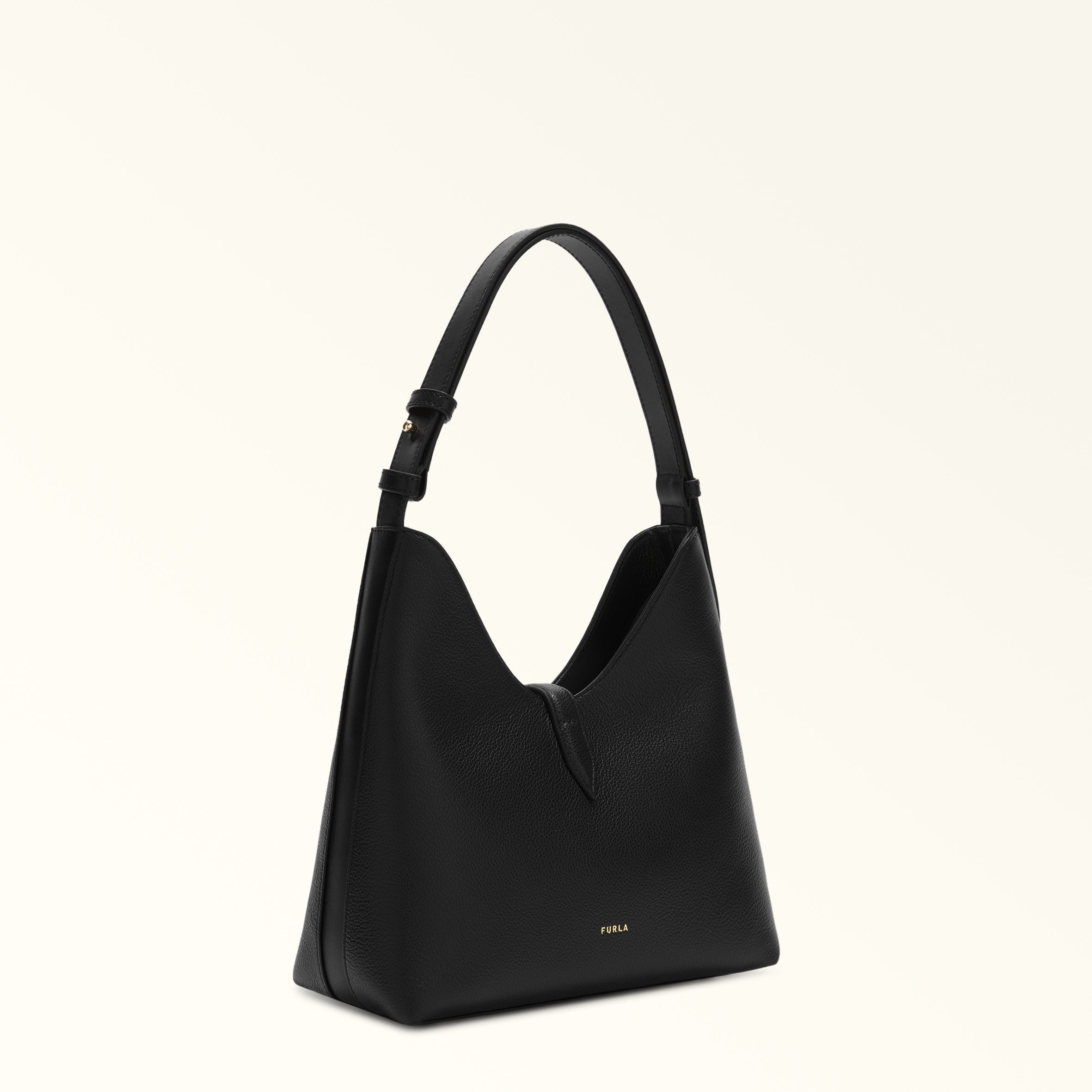 FURLA GOCCIA S LEATHER HOBO BAG, BLACK