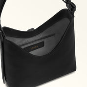 FURLA GOCCIA S LEATHER HOBO BAG, BLACK