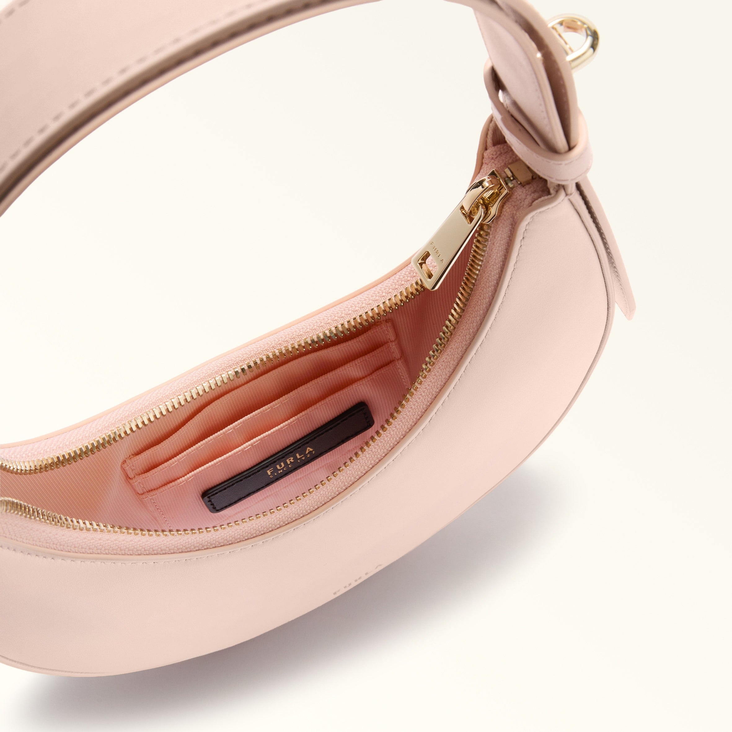 FURLA DELIZIA MINI LEATHER HOBO BAG, PINK
