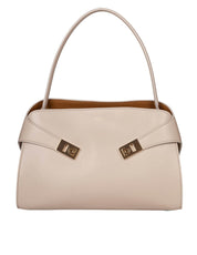 FERRAGAMO HUG SH LEATHER SHOULDER BAG, STONE COLOR