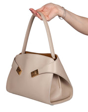 FERRAGAMO HUG SH LEATHER SHOULDER BAG, STONE COLOR