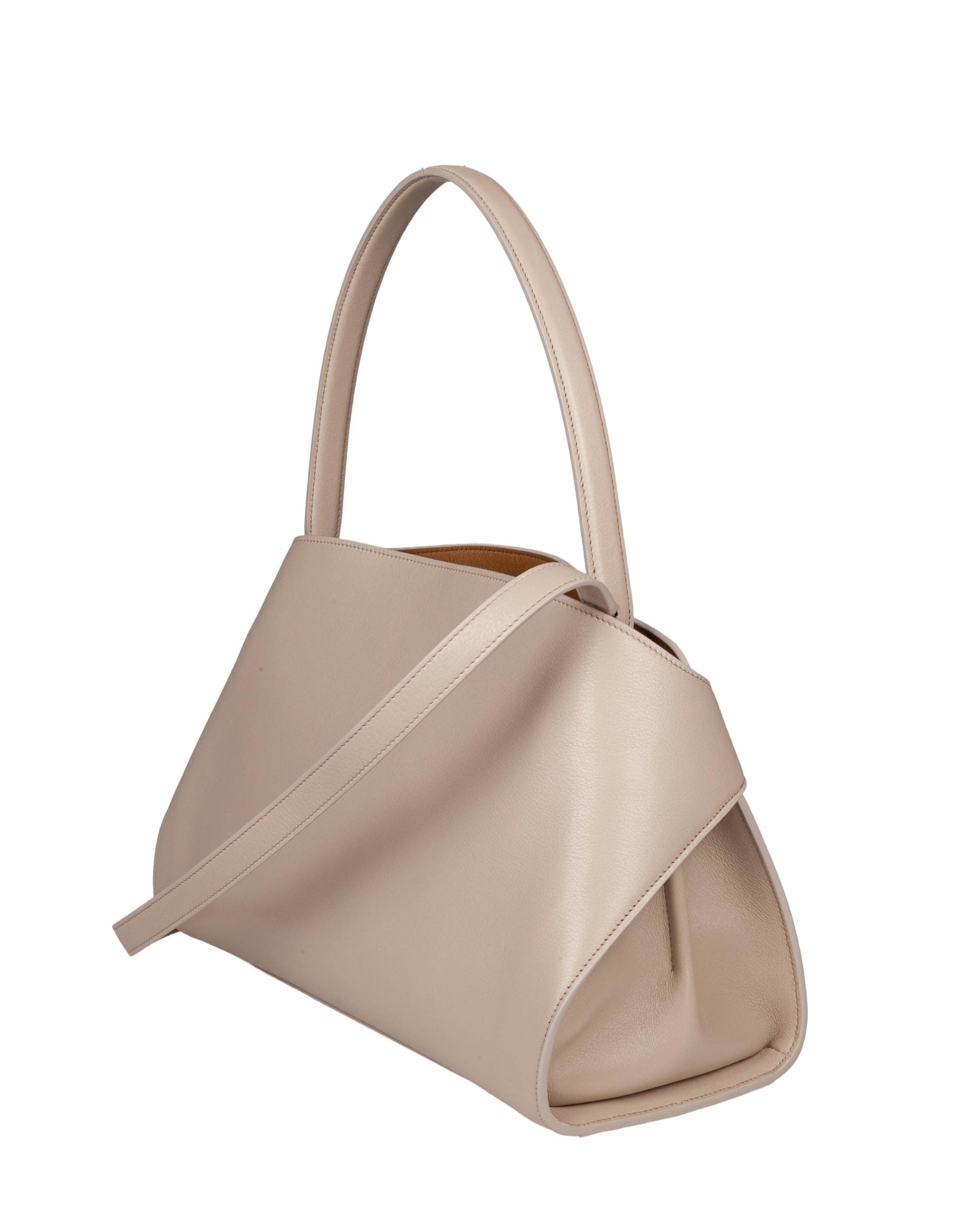 FERRAGAMO HUG SH LEATHER SHOULDER BAG, STONE COLOR