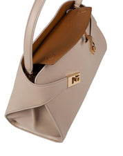 FERRAGAMO HUG SH LEATHER SHOULDER BAG, STONE COLOR