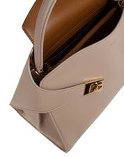 FERRAGAMO HUG SH LEATHER SHOULDER BAG, STONE COLOR
